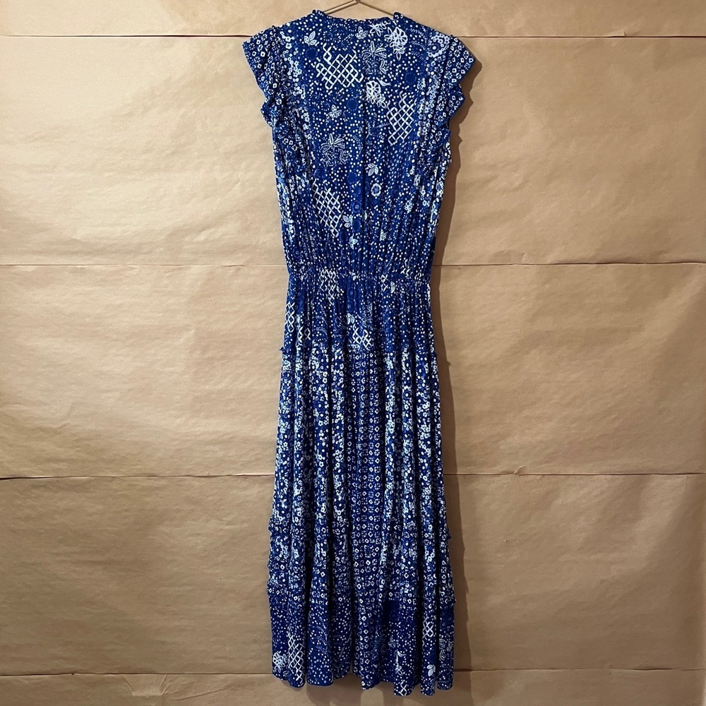 Poupette St Barth | Paulina Midi Dress Ruffle Tiered V-Neck Blue Antibes Size S - Picture 9 of 13